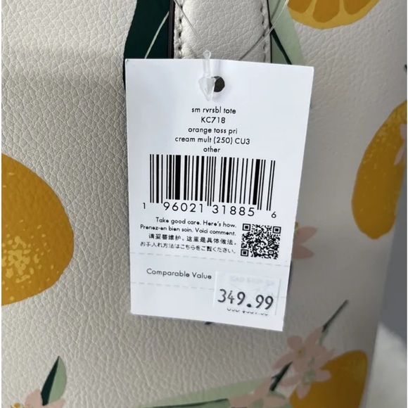 NWT Kate Spade Clementine Orange Toss Printed Small Reversible Tote White Bag - Picture 11 of 11